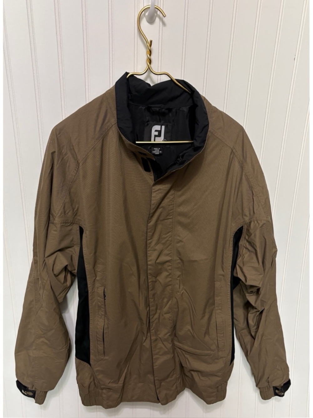 FOOTJOY Dryjoys Brown Houndstooth Nylon Golf Windbreaker Jacket Mens Size Large